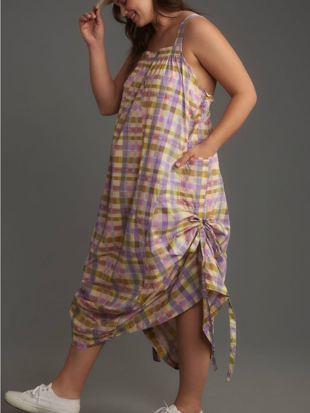 Anthropologie EVEVEST MIDI DRESS purple pink plaid XL - Picture 7 of 14